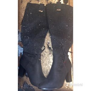 Nancy Li black faux suede embellished knee boots. NWT no box. Size 10.